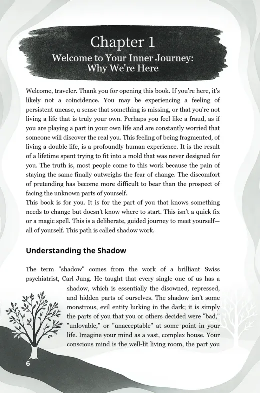 Page 6 of the Shadow Work Journal: the welcome chapter that explains how to work through the book.
