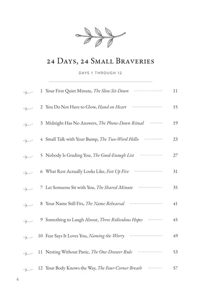 The index on page 6 of the pregnancy advent calendar: Days 1 to 12, each with its ritual