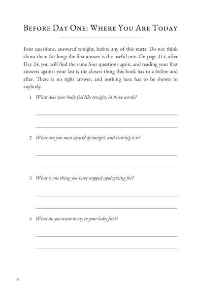 Before Day One on page 8: four questions to answer now and again after Day 24