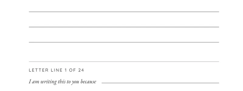 The bottom of page 14: ruled lines and Letter line 1 of 24, I am writing this to you because